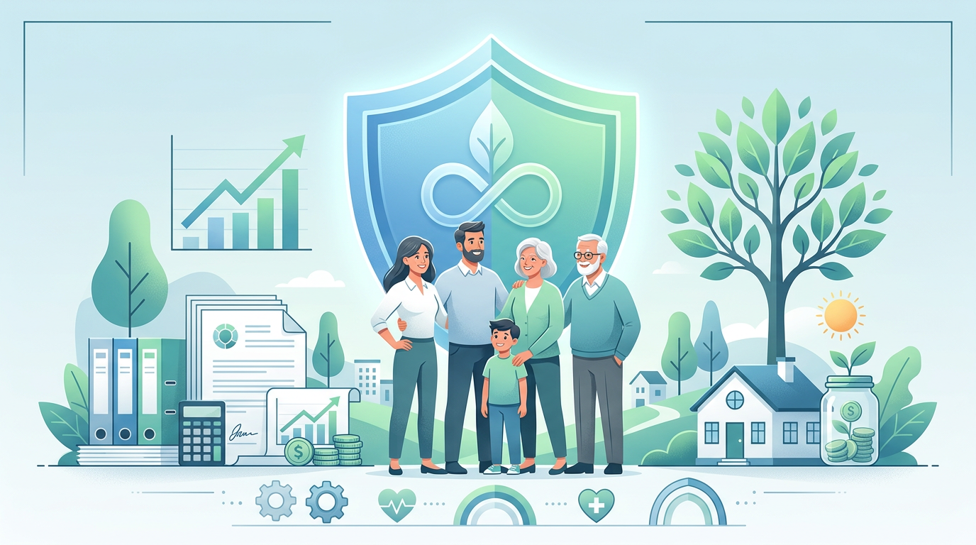 Familie über Generationen hinweg geschützt durch Rentenversicherung: Wachstum, Sicherhei, und Wohlergehen im Fokus.