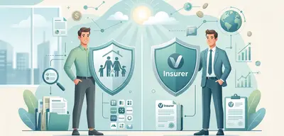 Vergleich: Versicherungsmakler (links mit Familie, Auswahl) und Versicherungsvertreter (rechts mit Insurer-Logo, eine Marke).